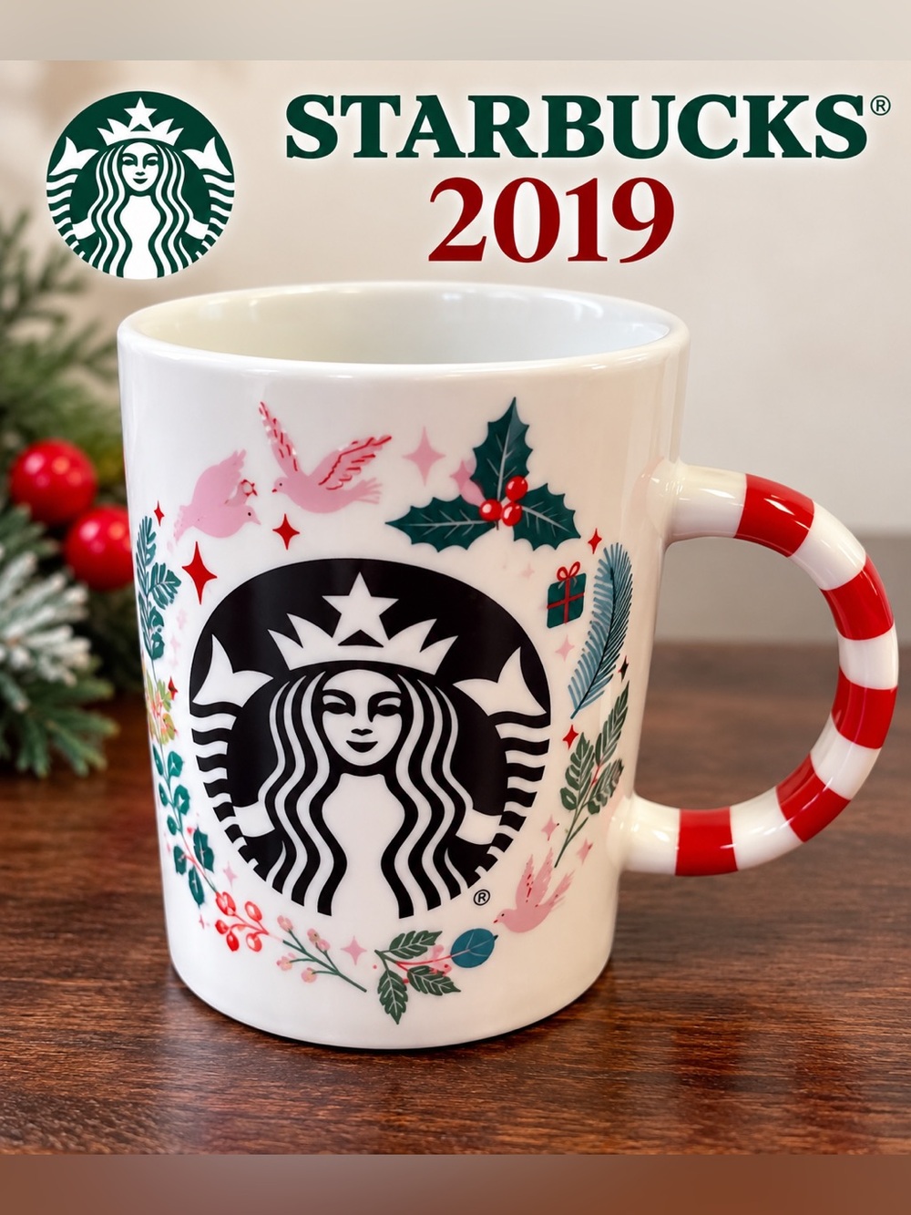 Starbucks 2019 Christmas Holiday Candy Cane Handle Mug 12 Oz